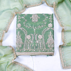 Sasha Shimmer Pista Green Unstitched Suit