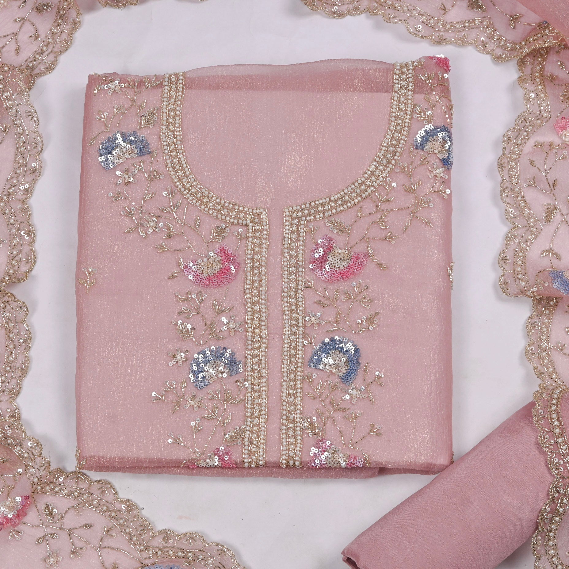 Crush Baby Pink Unstitched Suit