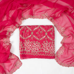 Organza magenta Unstitched Suit