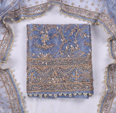 Glass Shimmer Powder Blue Unstitched Suit