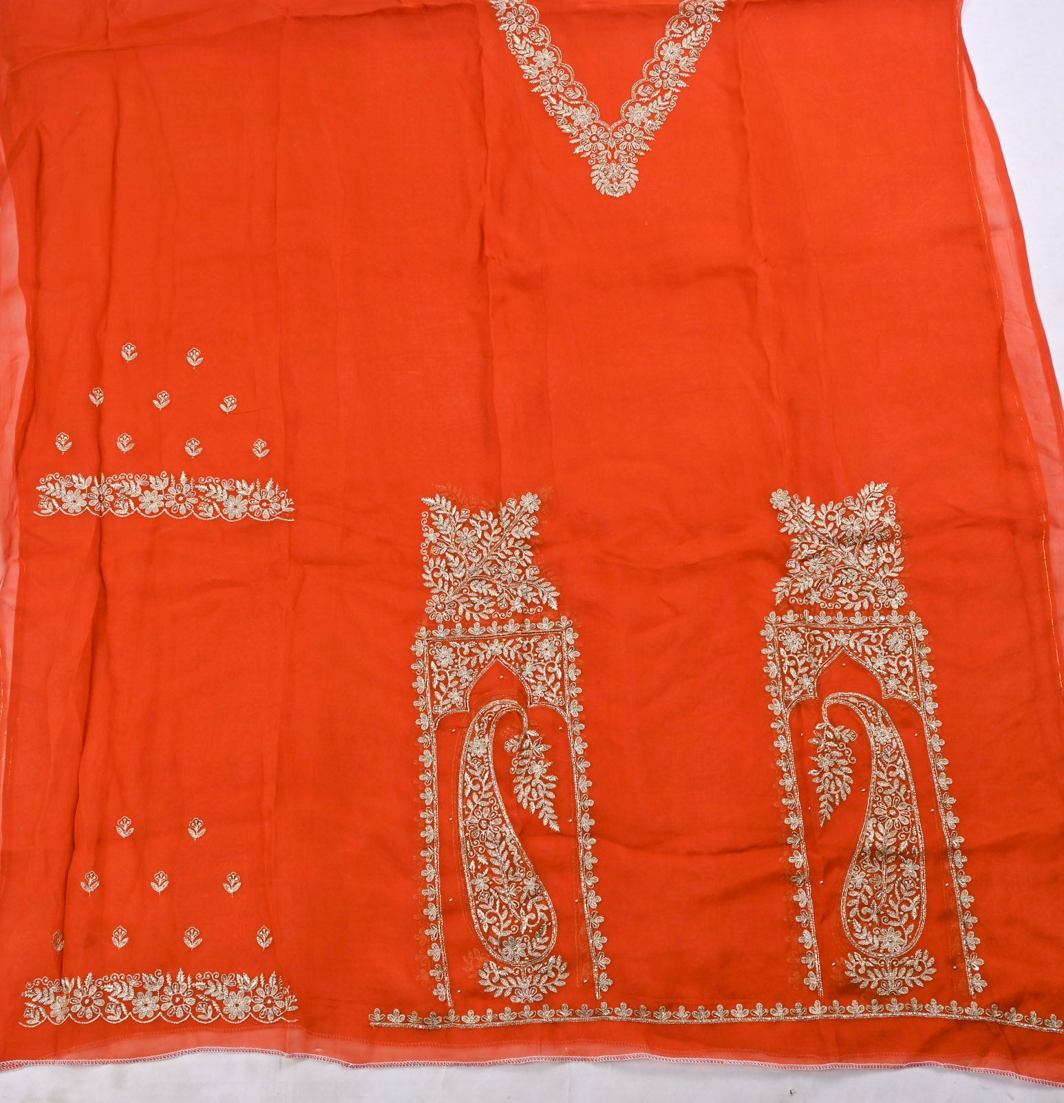 Organza Orange Unstitched Suit