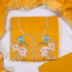 Organza Yellow Unstitched Suit