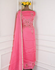 Twill Organza Pink Unstitched Suit