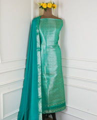 Banarasi Green Unstitched Suit