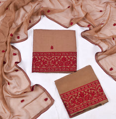 Organza Brown Unstitched Suit