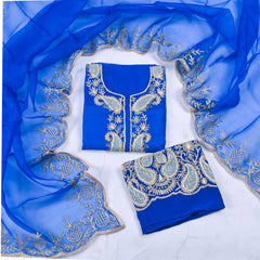 Organza Blue Unstitched Suit