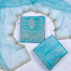 Glass Sky Blue Unstitched Lehenga Suit