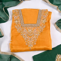 Organza Mustard Yellow Unstitched Suit