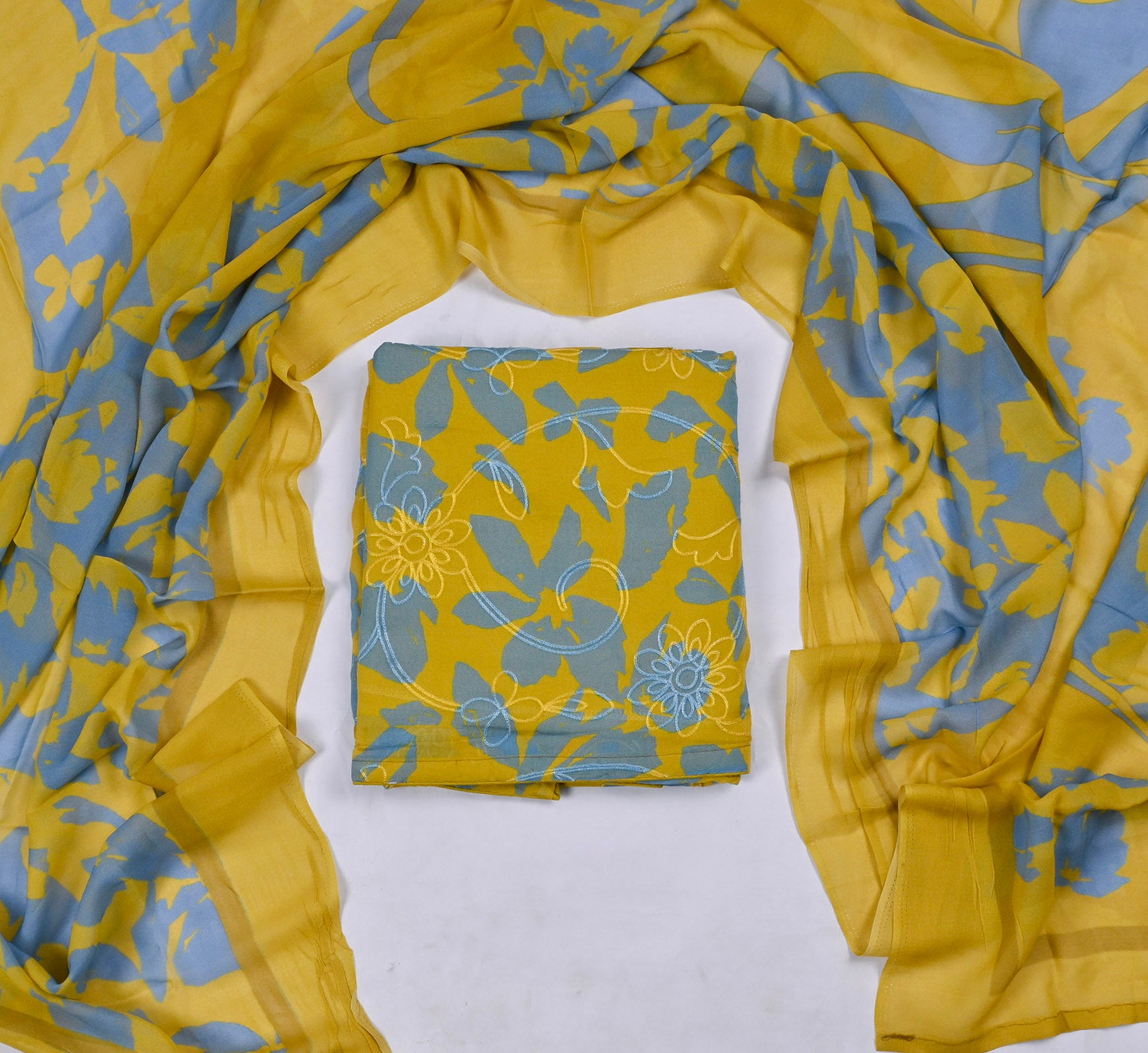 Georgette Yellow Unstitched Suit