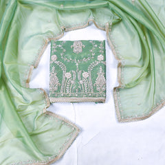 Sasha Shimmer Pista Green Unstitched Suit