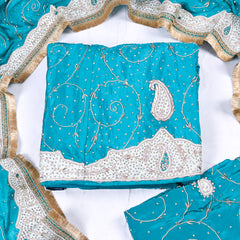 Crepe Ferozi Peplum Lehenga Suit