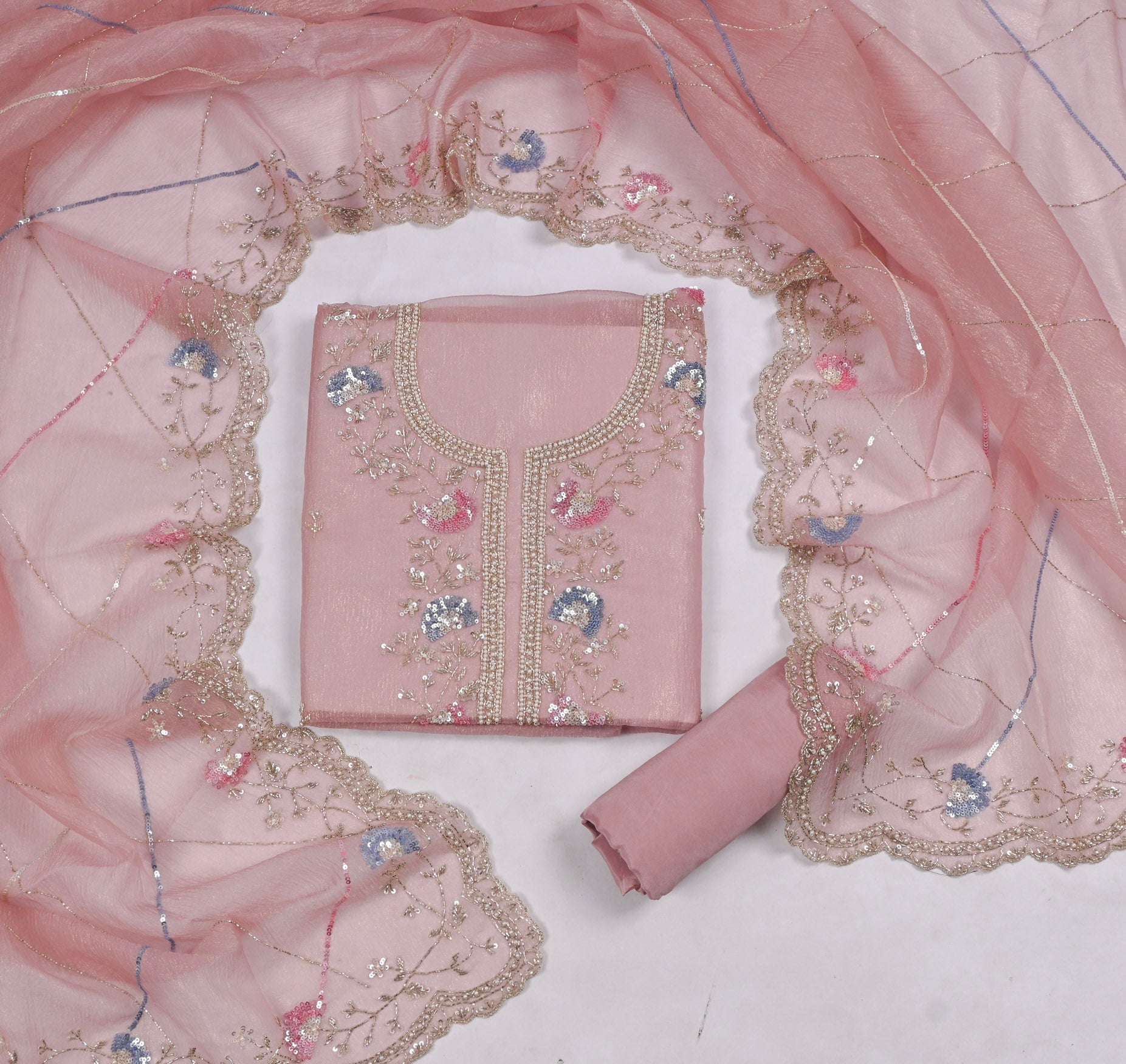 Crush Baby Pink Unstitched Suit