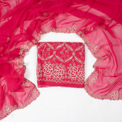 Organza magenta Unstitched Suit