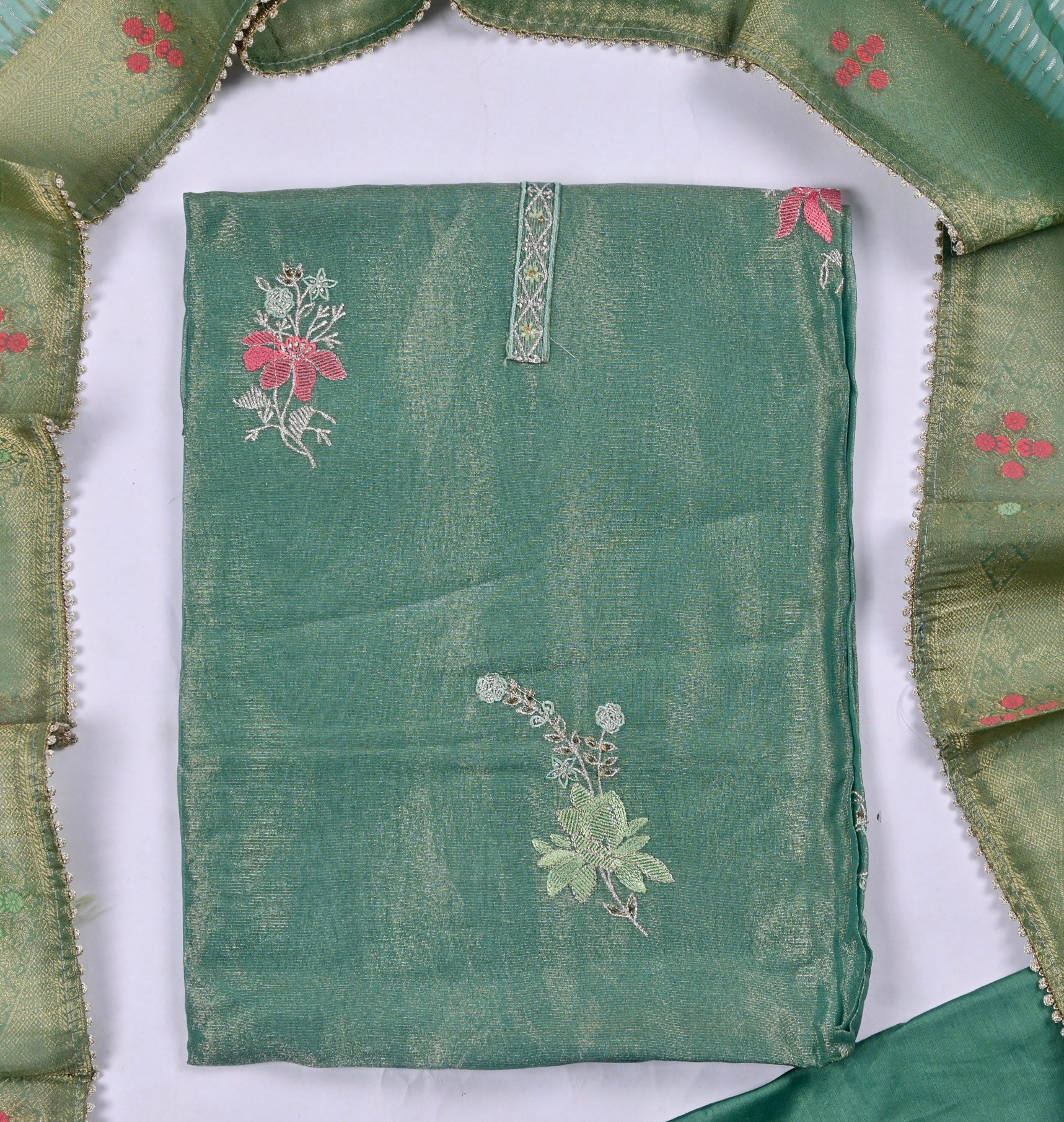 Shimmer Green Unstitched Suit