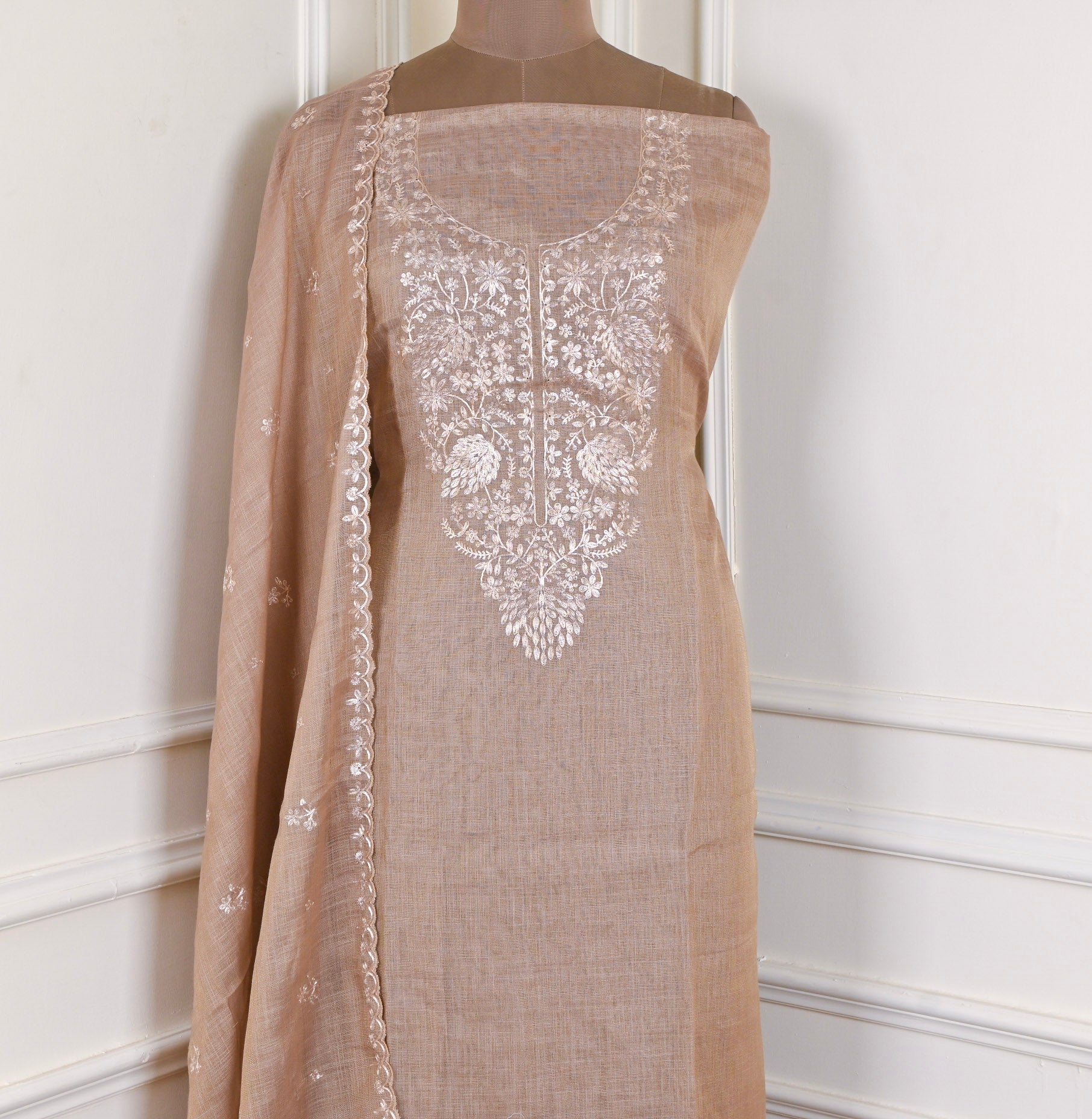 Linen Light Brown Unstitched Suit