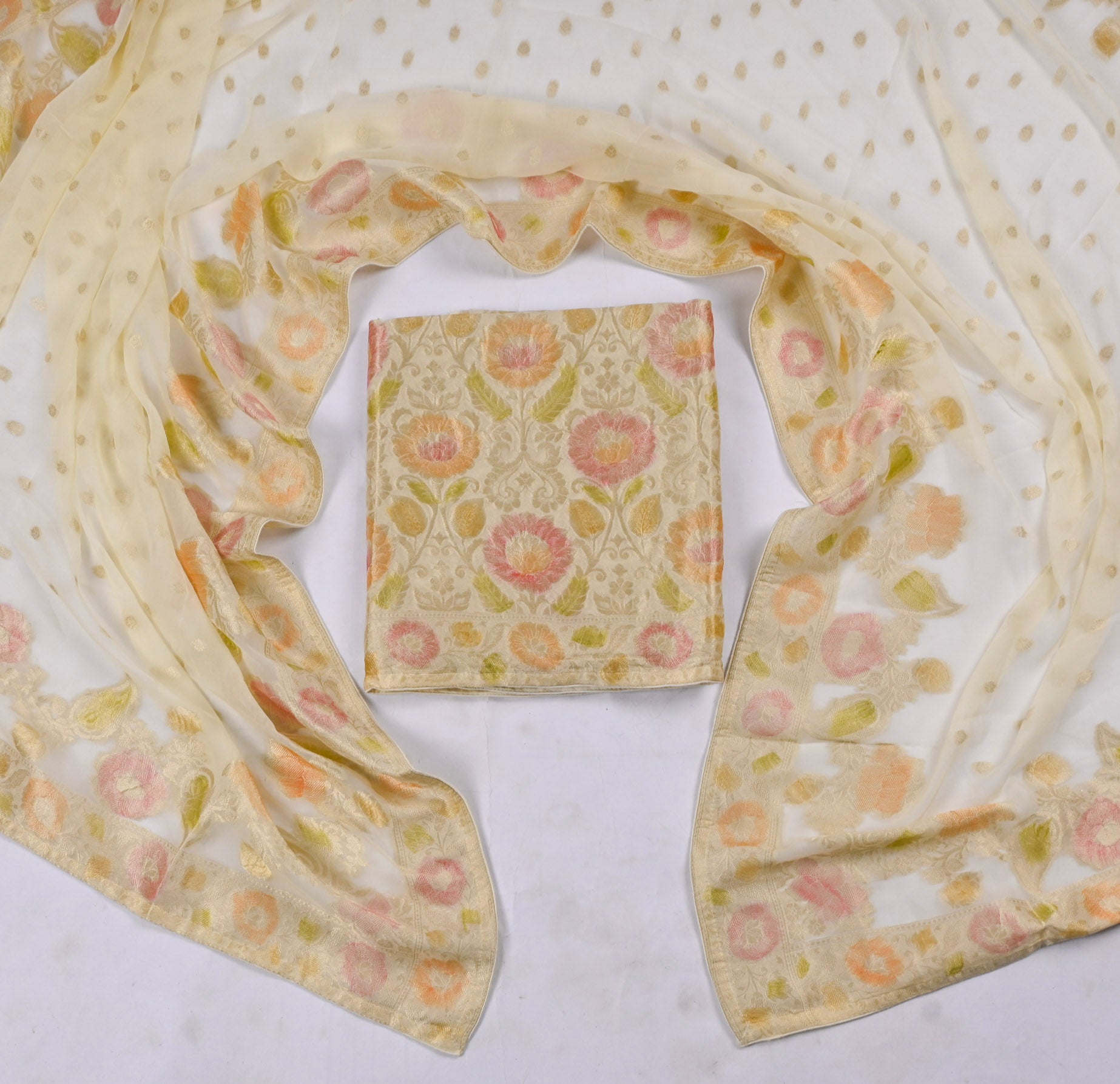 Banarasi Beige Unstitched Suit