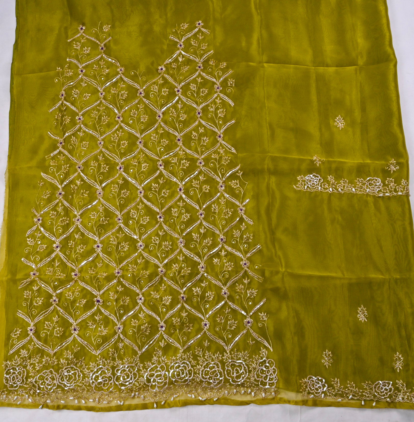 Glass Organza Mehandi Unstitched Suit