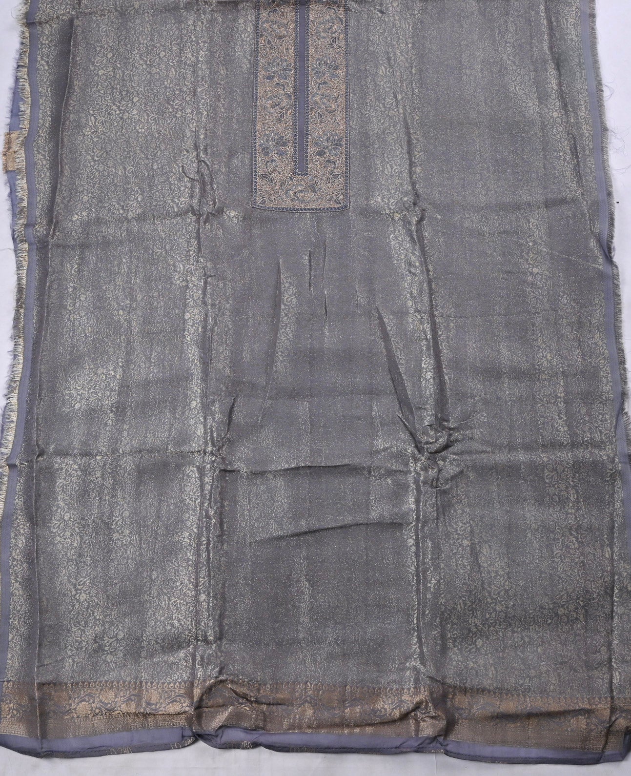 Banarasi Silk Grey Unstitched Suit