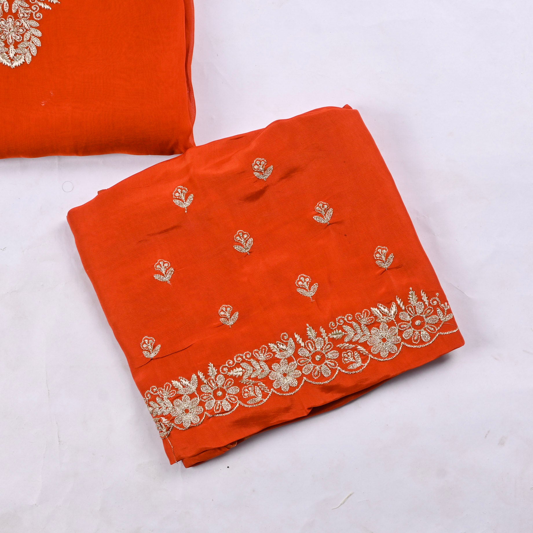Organza Orange Unstitched Suit