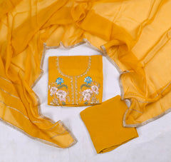 Organza Yellow Unstitched Suit