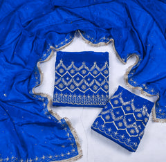 Crepe Blue Unstitched Lehenga Suit