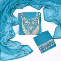 Organza Sky Blue Unstitched Suit