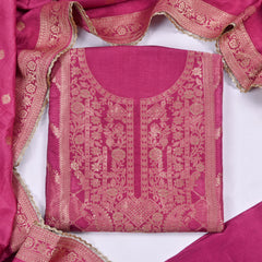 Banarasi Pink Unstitched Suit
