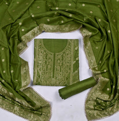 Banarasi Olive Green Unstitched Suit