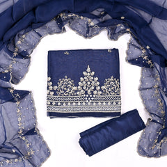 Organza Navy Blue Unstitched Suit