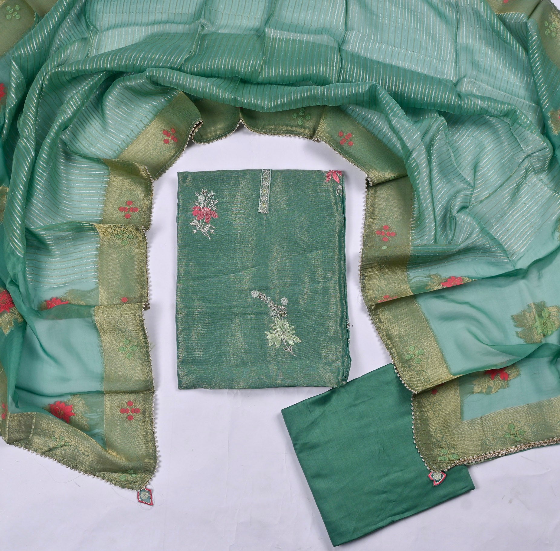 Shimmer Green Unstitched Suit