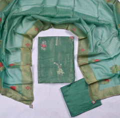 Shimmer Green Unstitched Suit