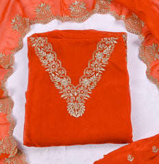 Organza Orange Unstitched Suit