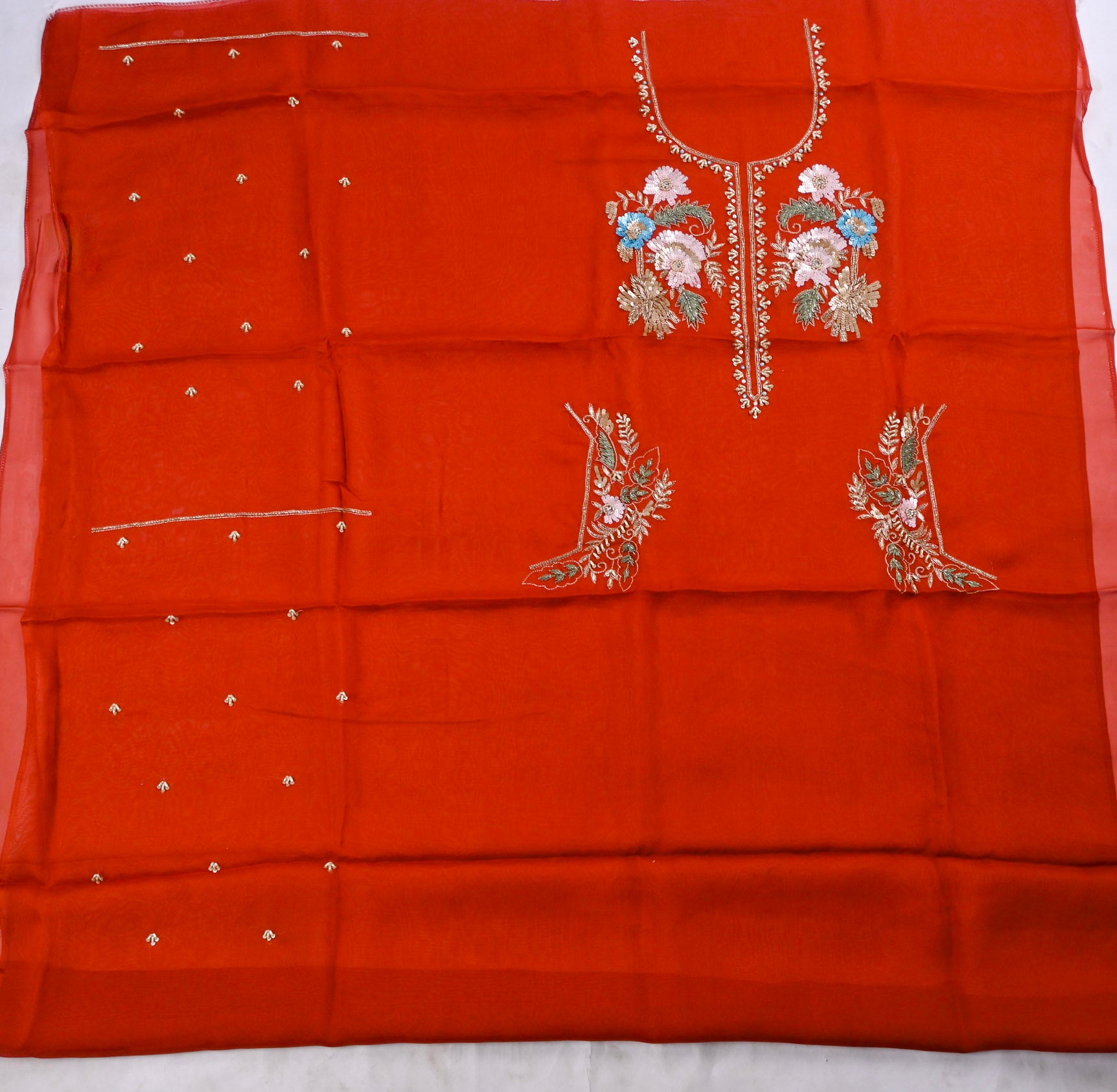 Organza Rust Unstitched Suit
