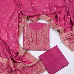 Banarasi Pink Unstitched Suit