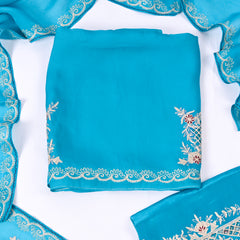 Twill Organza Sky Blue Unstitched Suit