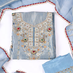 Shimmer Powder Blue Unstitched Suit