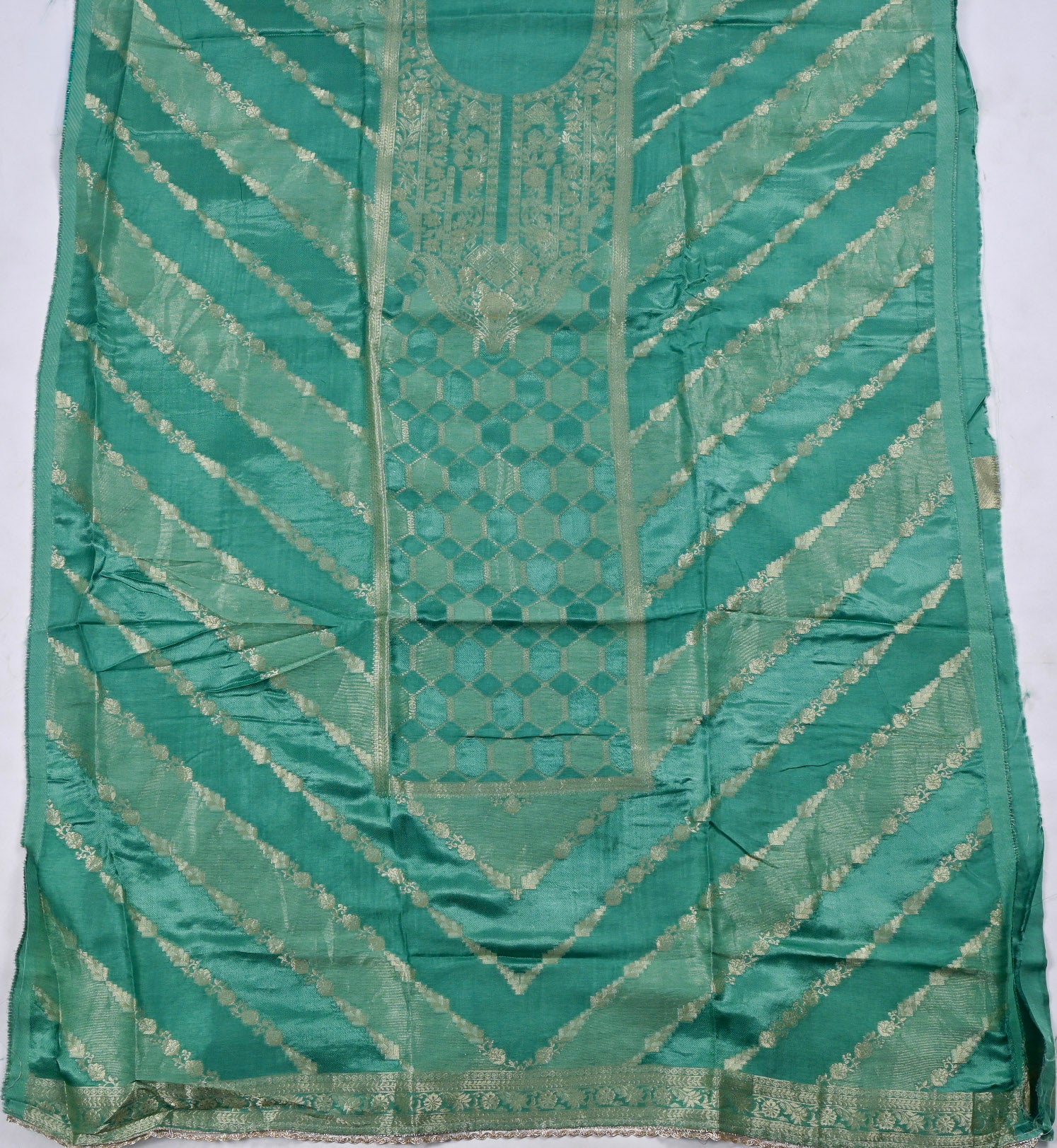 Banarasi Sea Green Unstitched Suit