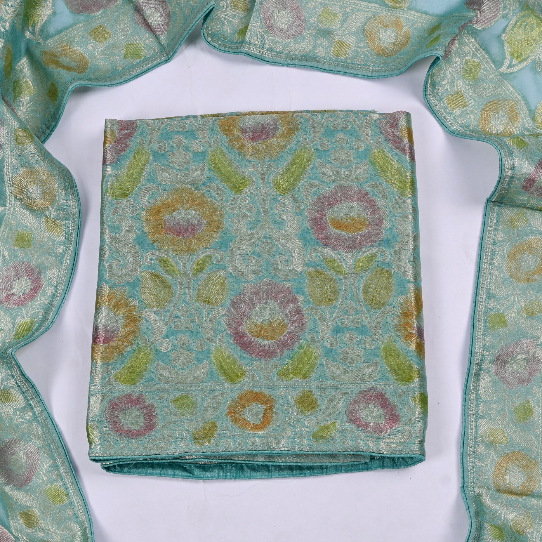Banarasi Steel Blue Unstitched Suit