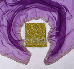 Glass Organza Mehandi Unstitched Suit