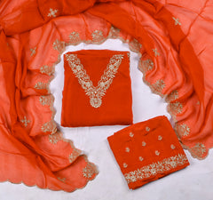 Organza Orange Unstitched Suit