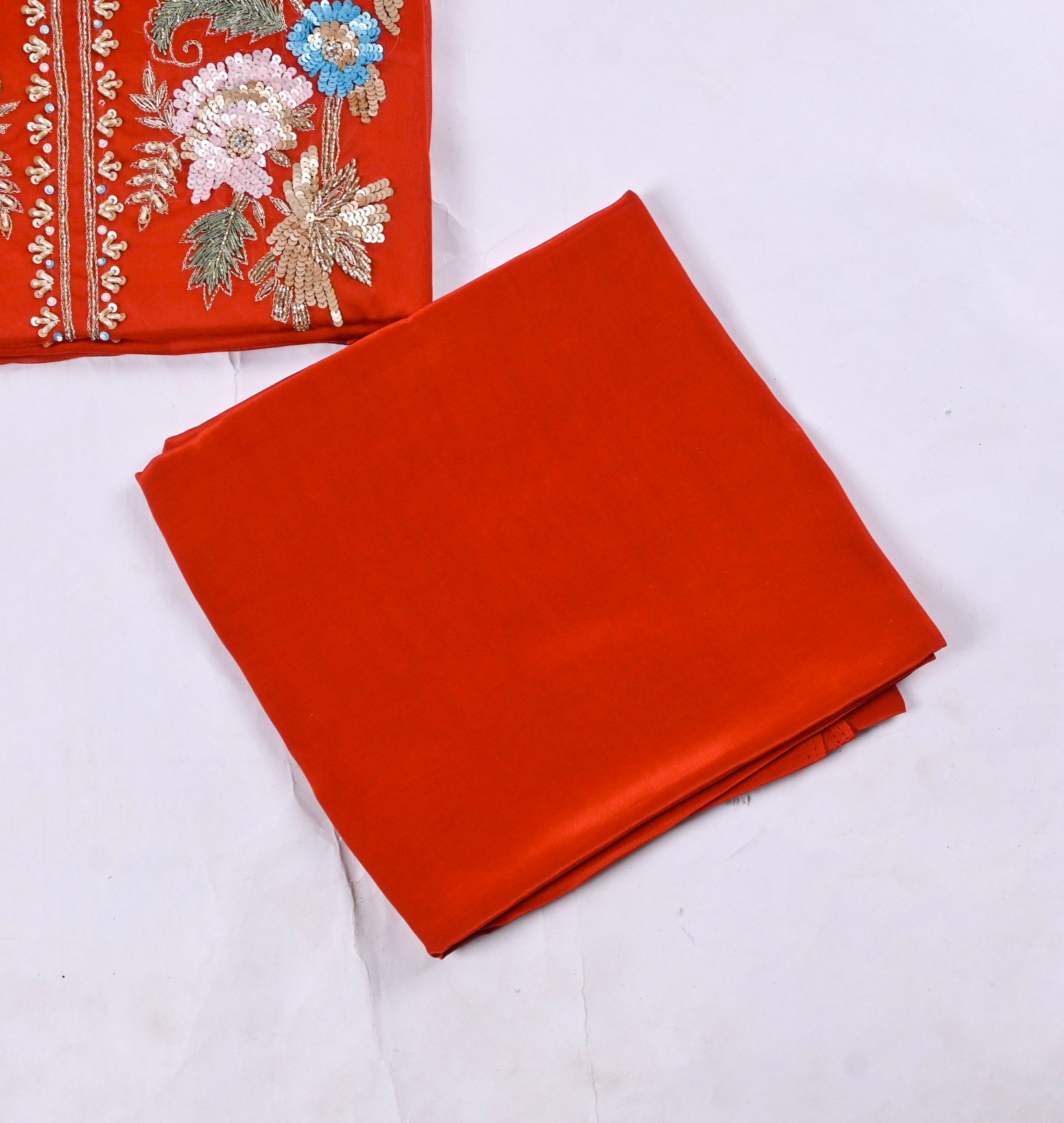 Organza Rust Unstitched Suit