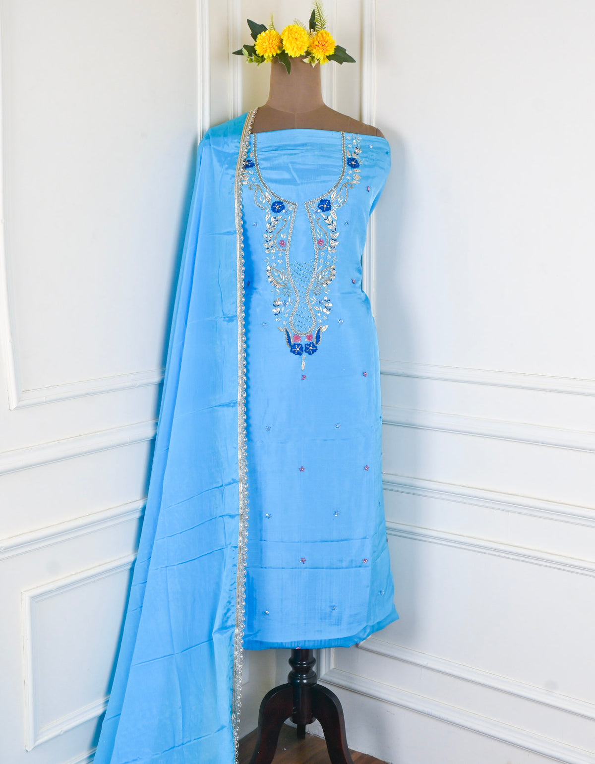 Khadi Silk Sky Blue Unstitched Suit