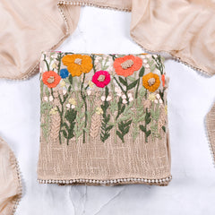 Mul Chanderi Cotton Beige Unstitched Suit