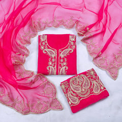 Organza Pink Unstitched Suit