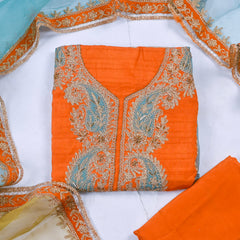 Khadi Orange Unstitched Suit