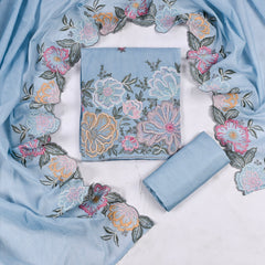 Mul Cotton Powder Blue Unstitched Suit
