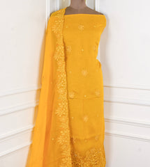 Organza Yellow Unstitched Suit