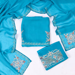 Twill Organza Sky Blue Unstitched Suit