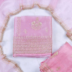 Glass Pink Unstitched Lehenga Suit