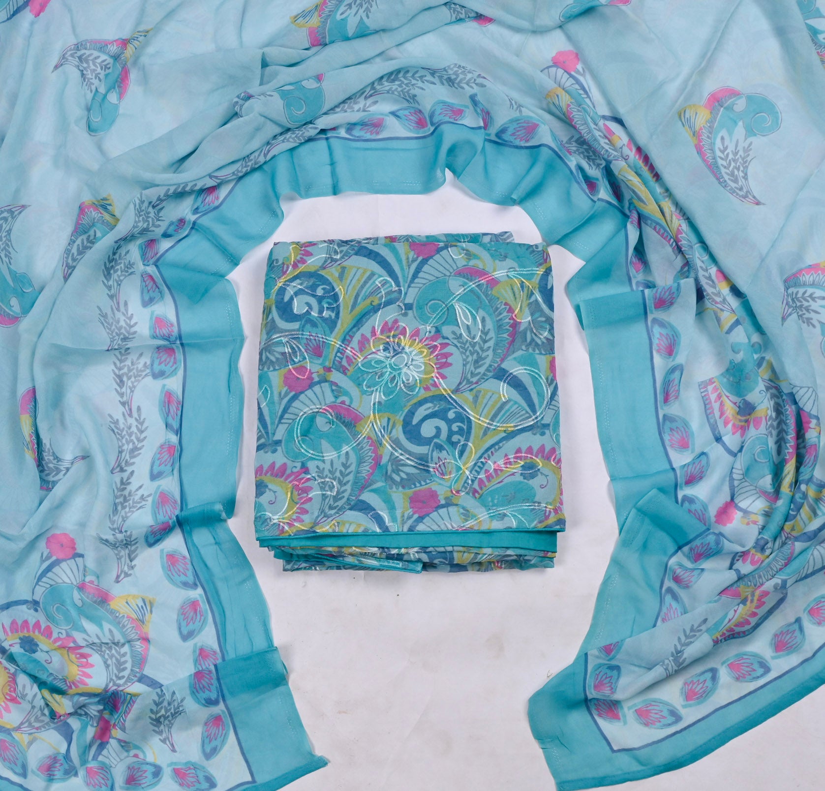 Georgette Sky Blue Unstitched Suit